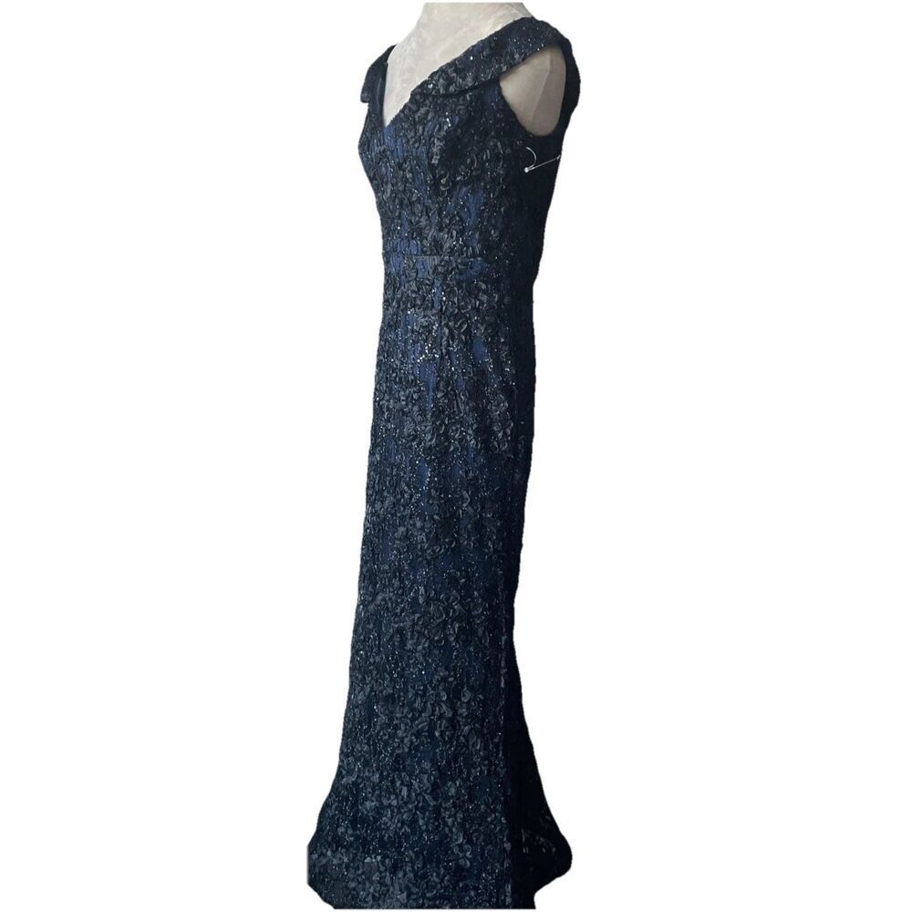 XSCAPE Off The Shoulder Evening Formal Navy Blue Gown Sequins Lace Size 12 NEW - Picture 8 of 10